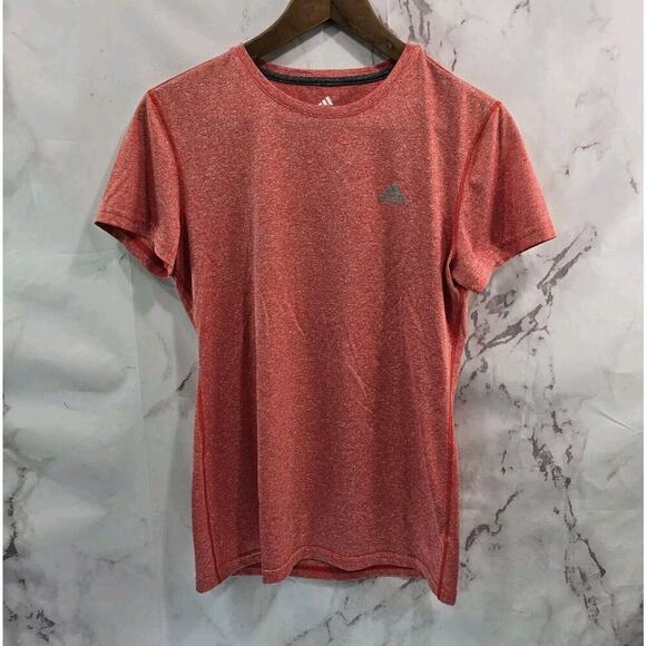 Adidas Shirt Womens Medium Pink Coral Short Sleeve Heathered Crew Clima Lite - Picture 1 of 10